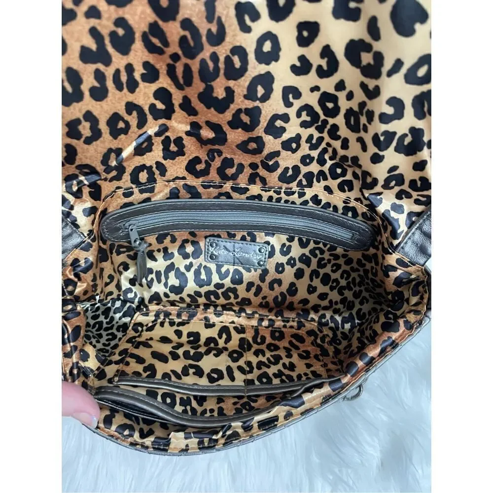 Kate Landry Plaid Silver Pattern Metal Studs Animal Print Inside Shoulder Bag